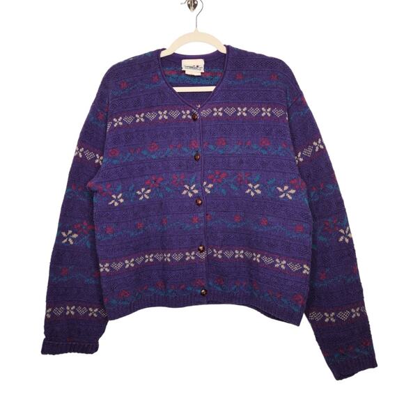 Vintage Northern Reflections Cardigan Sweater Nature Art Grandma Cottage Medium - Picture 1 of 6
